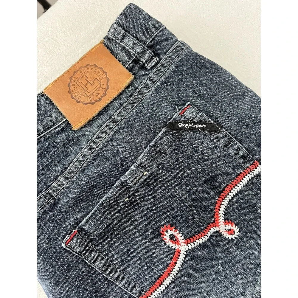 Vintage Y2K LRG Denim Shorts Mens 38 Baggy Embroidered Skater Hip Hop Jean Jorts
